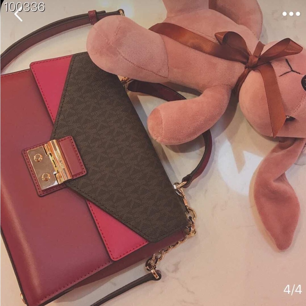 NWT Michael Kors New Sloan Brown/Oxblood/Maroon Double Flap Top Handle Satchel